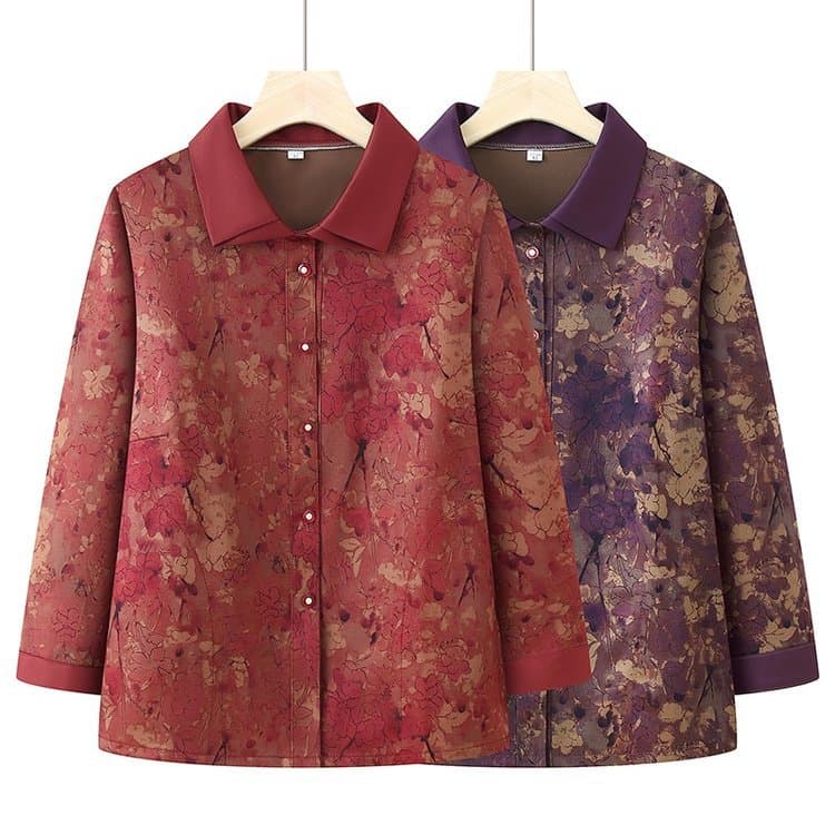 2025 Spring New Arrival Middle-Aged and Elderly Women's Shirt, Loose Fit, Long-Sleeved Shirt, Mother's Wear, Base Layer