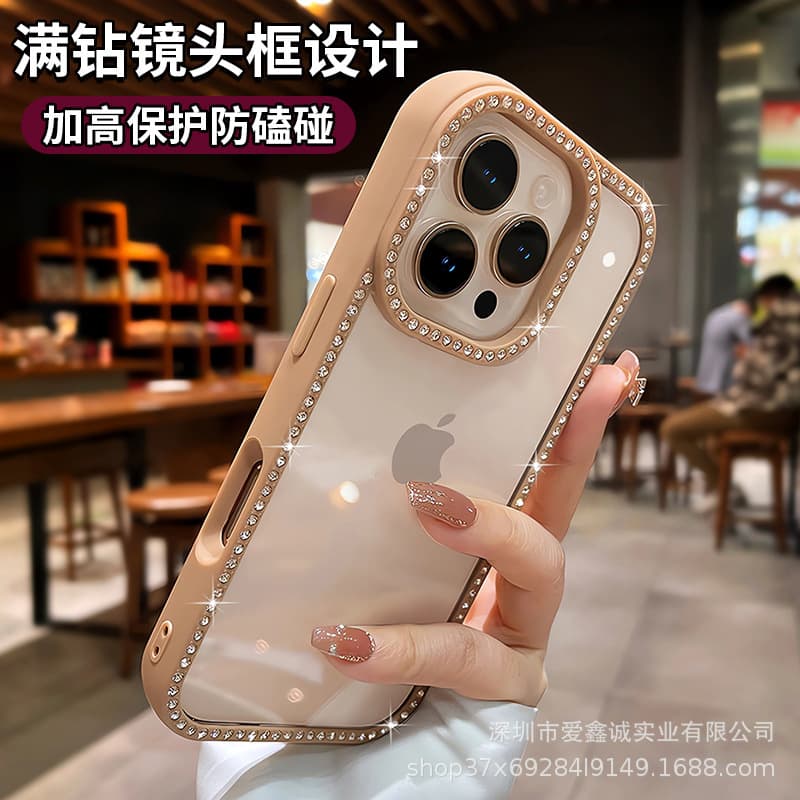 Compatible with Apple 16 Pro Phone Case, iPhone 17 New Luxury Rhinestone Border, 14 Transparent Premium Full Coverage