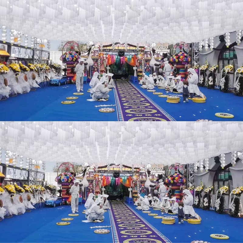 White Funeral Arrangement S Ceiling Cloud Top Gauze Hall Ceiling Decoration Gauze Curtain S-Shaped Wave Cloud Top Decoration