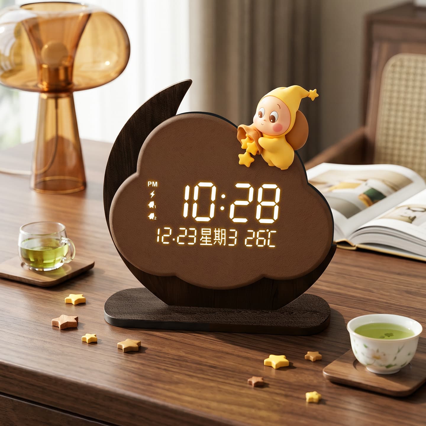 Star Man Desktop Electronic Clock Entryway Decorative Ornament Vintage Style Tabletop Silent Clock