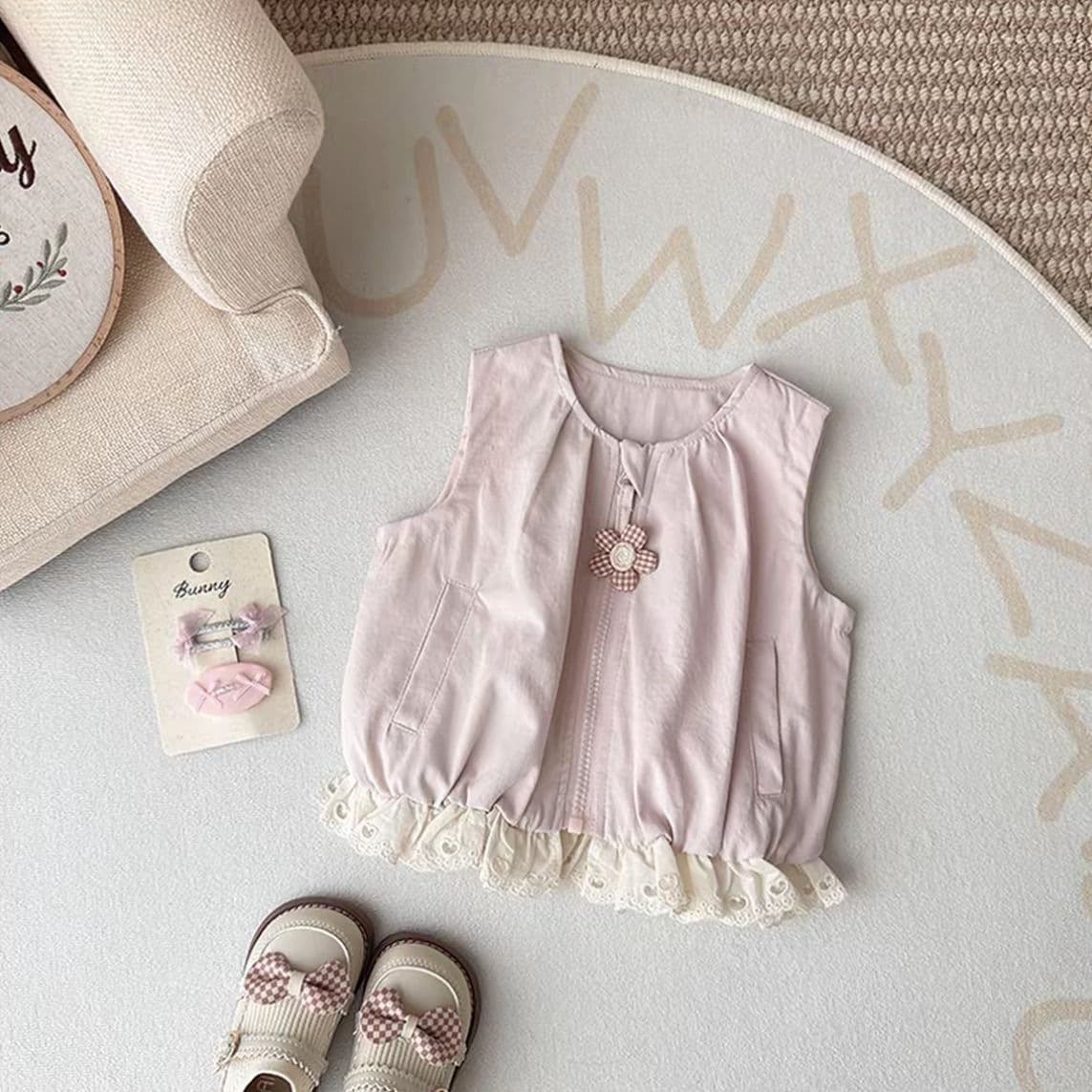 2026 New Pink Mist Peach Spring Children's Clothing Children's Vest Princess Tender Pink Girls Top Baby Vest Outerwear