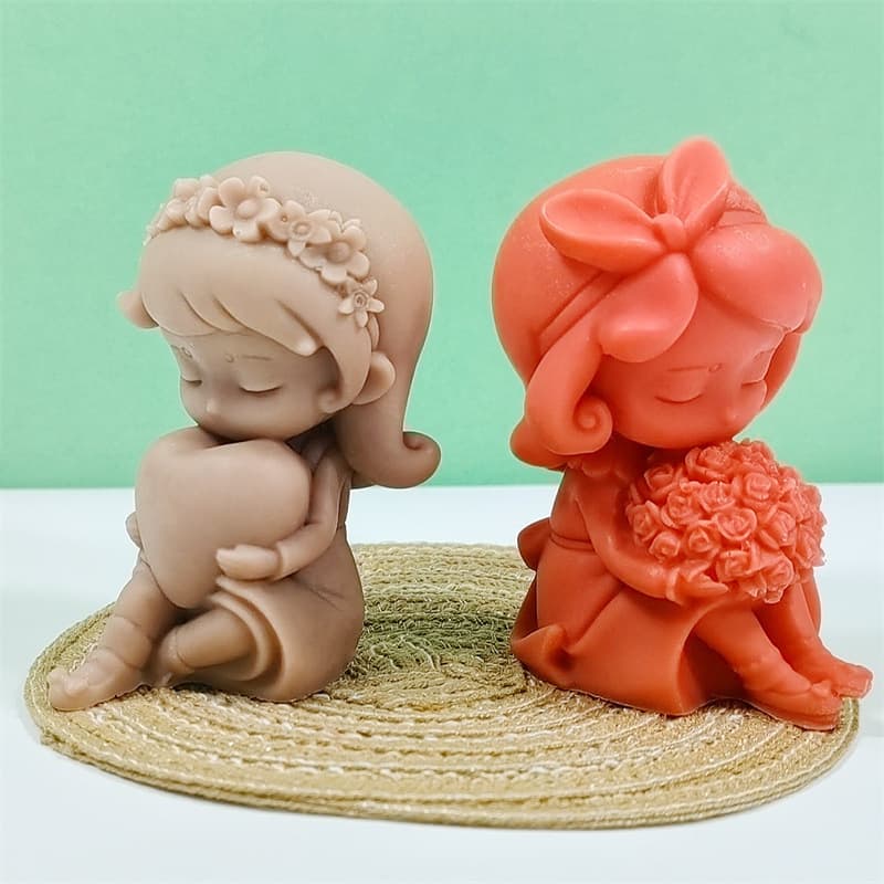 New and Good 3D Stereoscopic Hugging Heart Girl Candle Silicone Mold Rose Girl Plaster Resin Mold