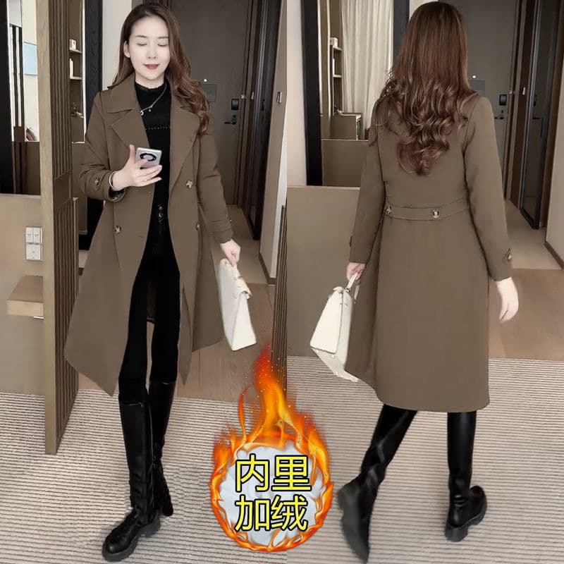 2025 New Quilted Warm Trench Coat Women Thickened Spring Autumn Winter Waist-Cinching Slimming Mid-Long Coat