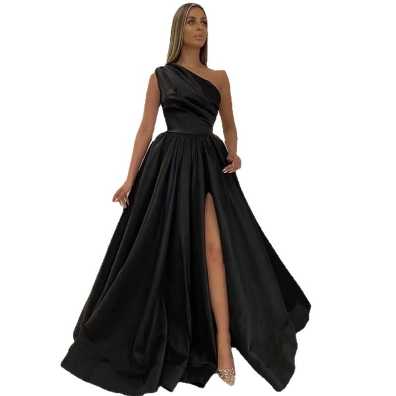 Amazon Europe America Export AliExpress New One-Shoulder Sexy Slit Satin Custom Evening Dress