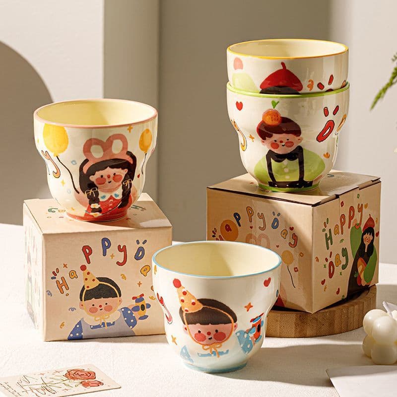 Family of Four Household Ceramic Mugs Cute Kids Breakfast Cups Tableware Cartoon High-Quality Parent-Child Water Cups Mugs