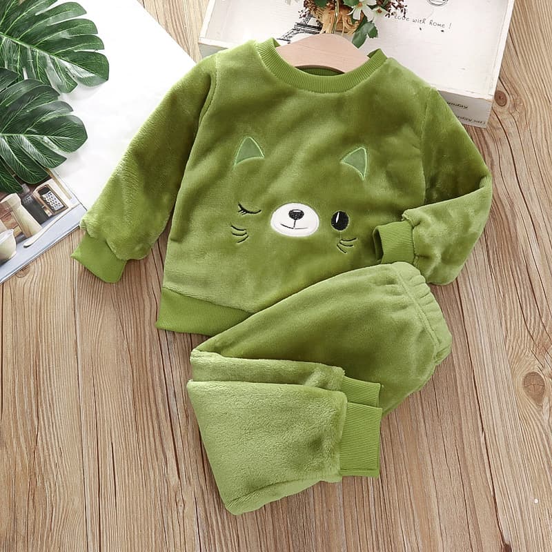 Boys and Girls Flannel Loungewear Baby Fall/Winter Set Kids Thick Cartoon Warm Pajamas