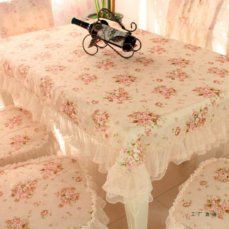 Coffee table tablecloth rectangular dining table cloth chair mat tablecloth fabric set lace chair cover dining chair cover pink pastoral