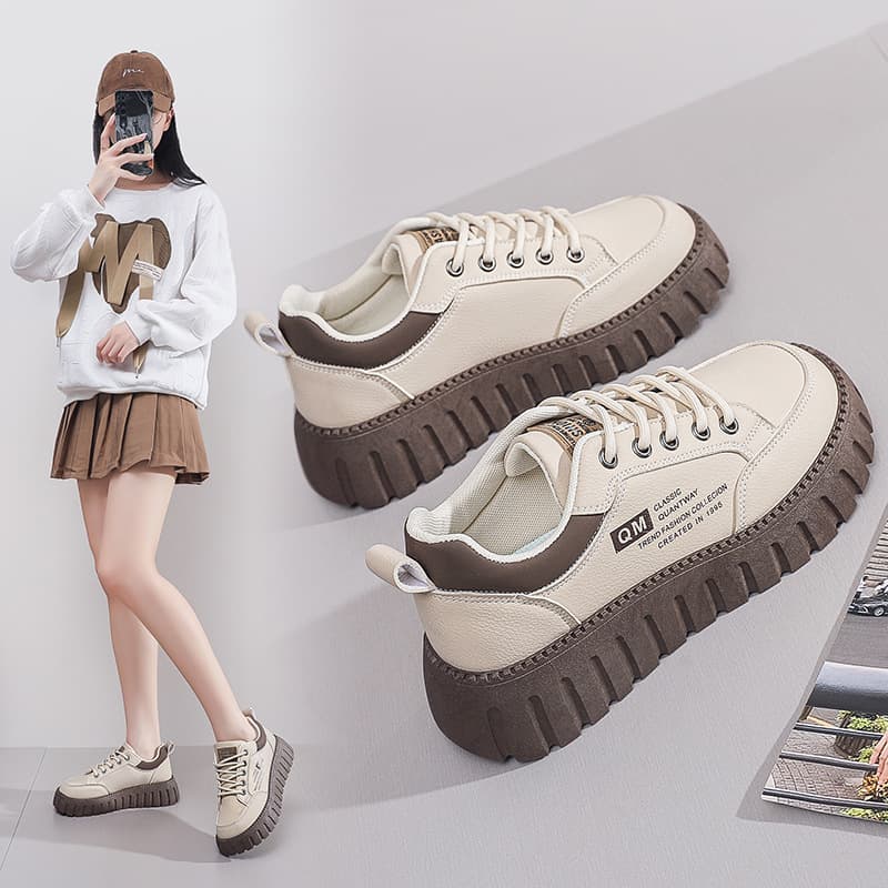 XQ229 New 2024 Spring/Autumn Height-Increasing Platform Shoes, Wear-Resistant Street Fashion Simple Women's Shoes for Students