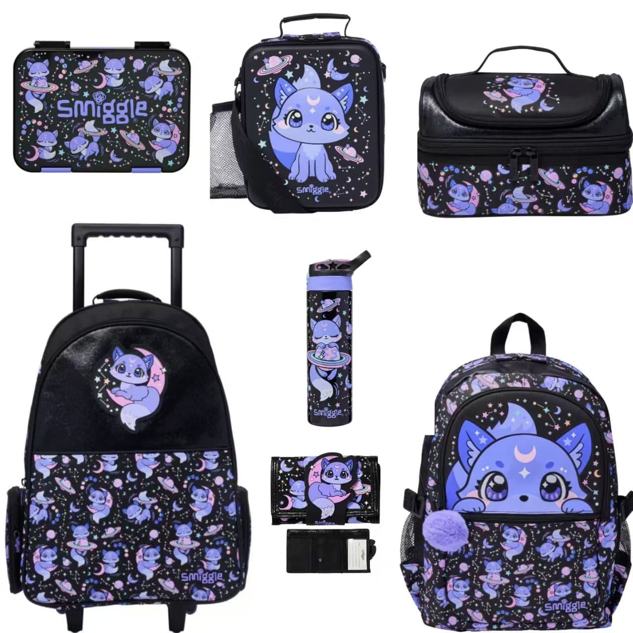 Australian smiggle school bag, back trolley bag, children's outdoor leisure bag, black fox suit series