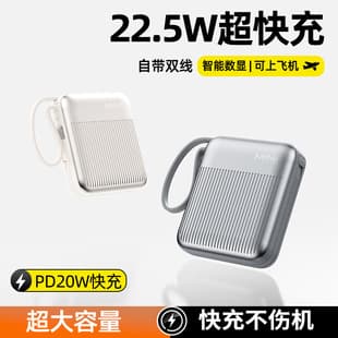 Cross-Border New Dual Cable Fast Charging Power Bank 22.5W with Built-in Cable, Portable 20000mAh Large Capacity Portable Power Bank