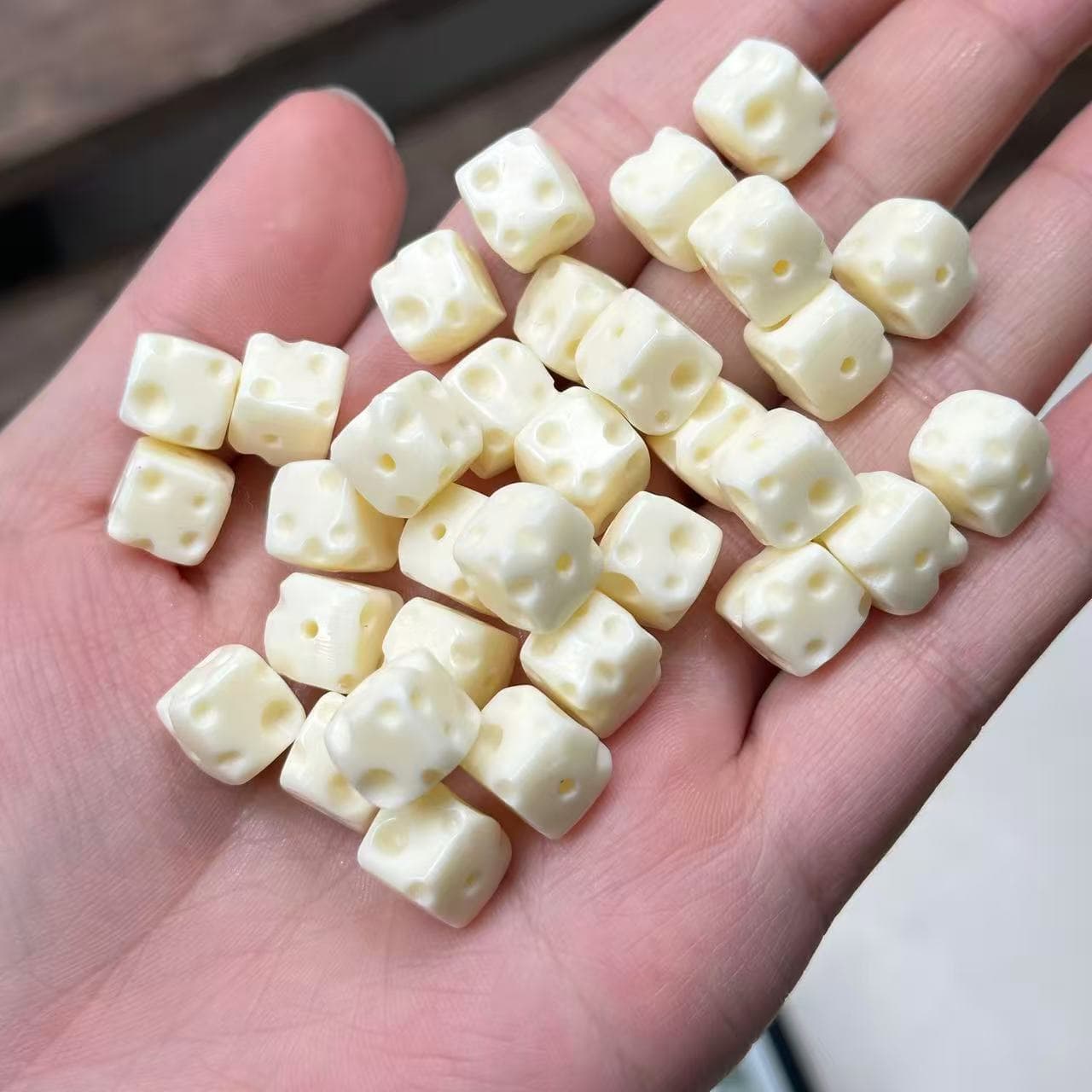 Ivory Nut Cheese Cube Carving Beads Powder Pressed DIY Bodhi Seed Bracelet Super Cute Accessories Handheld Parts