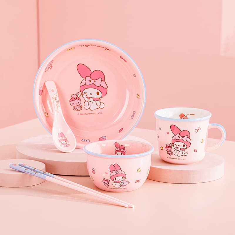 Melody Ceramic Rice Bowl Set for Women, High Appearance Level One-Person Dining, Cute Children's Tableware Ceramic Plate