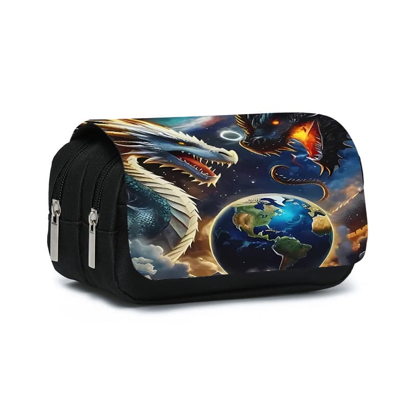 Double Layer Large Capacity Flip Cover Pencil Case Student Universal DIY Printed Stationery Box Casual Polyester Fiber