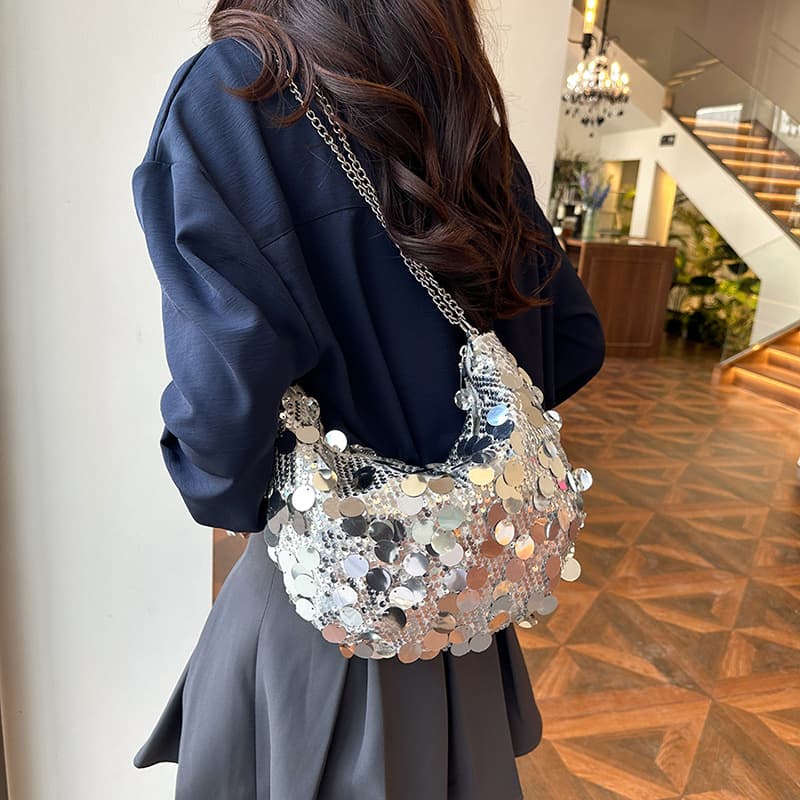 Bags for women 2025 new hand-held sequined evening bags trendy fashion retro texture single shoulder diagonally across the armpit