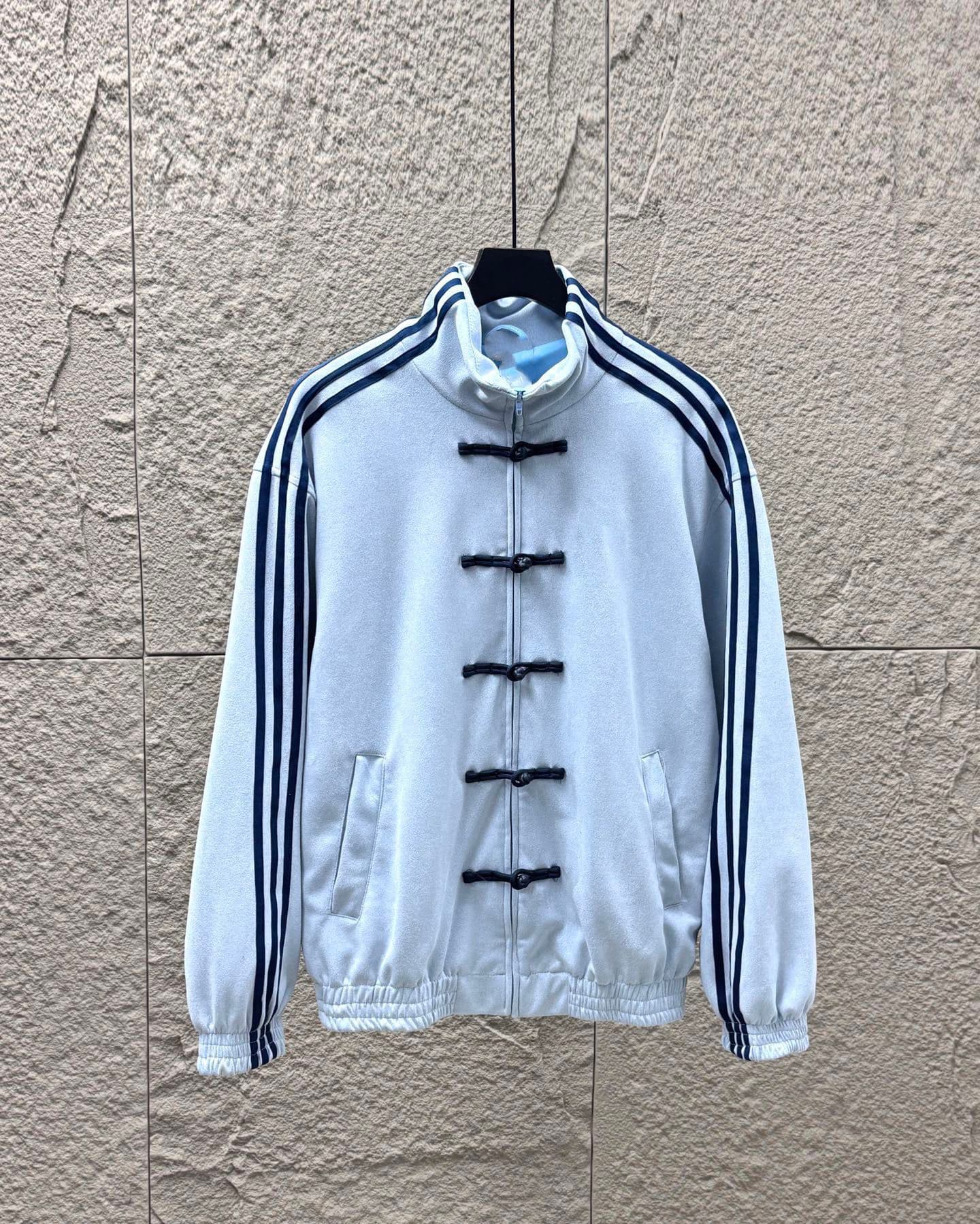 15-Color Cross-Border High-End New Chinese Style Star Same Three-Stripe Tang Suit Sport Striped Suede Frog-Button Jacket Coat