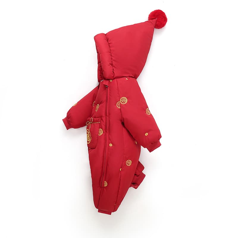 2025 Unisex Baby Down Jumpsuit Thickened Infant Crawling Suit Newborn Red Chinese New Year Outfit