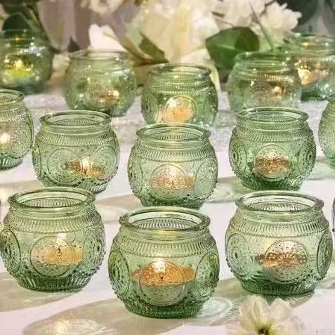 Amazon Bestseller Sunflower Tealight Candle Holder Vintage Candle Stand Round Glass Candle Holder Aromatherapy Candle Empty Jar In Stock