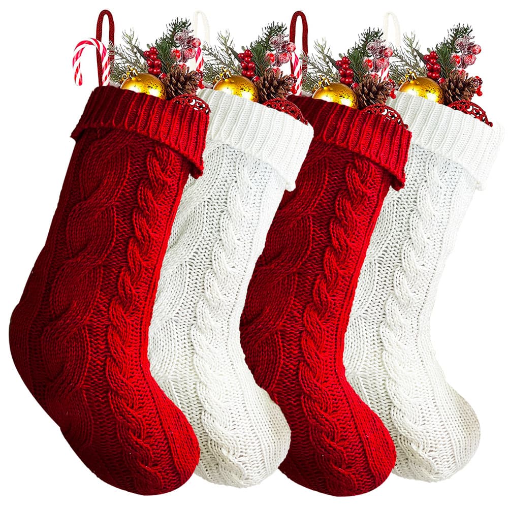 Large Knitted Christmas Stocking Candy Bag Diamond Gift Bag Sock Home Decoration
