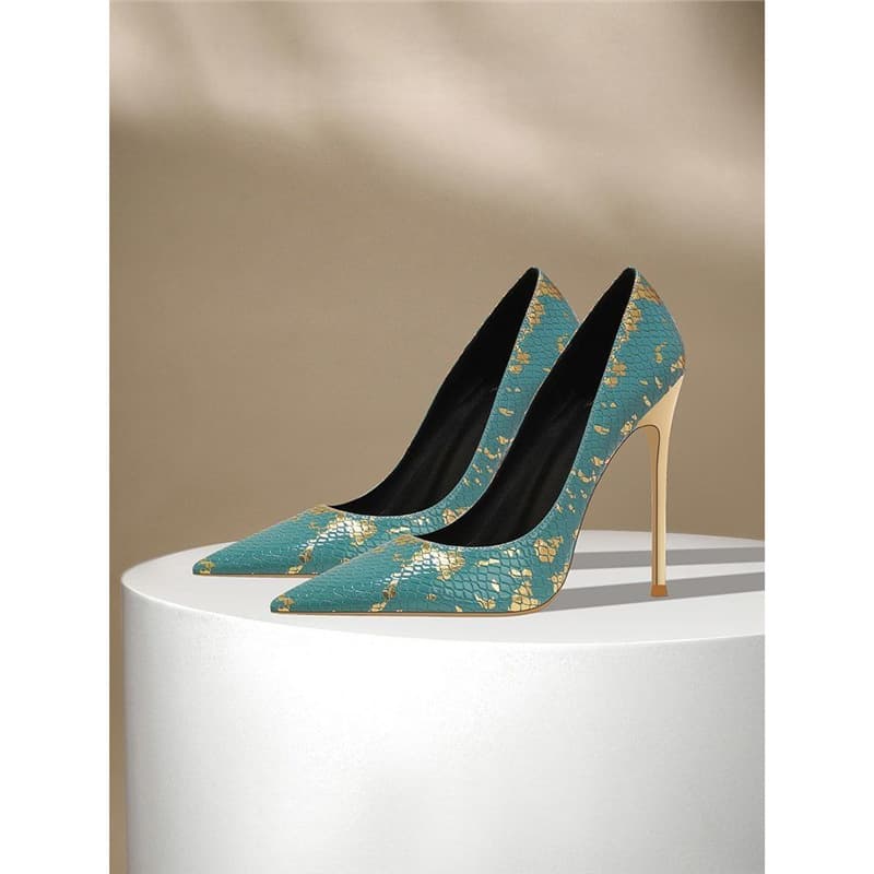 2026 Spring/Summer New Sexy Shallow Mouth Elegant Niche Single Shoes French European American Snake Print Blue High Heels Women Thin Heel