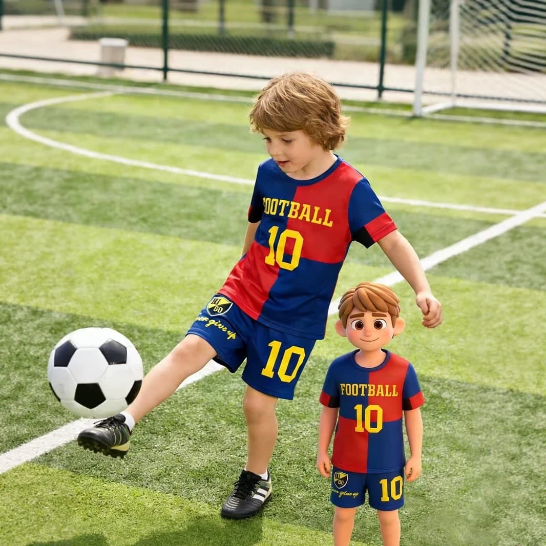 2026 cross-border foreign trade Amazon new 3D printed children's fan uniform mesh short-sleeved shorts sports suit