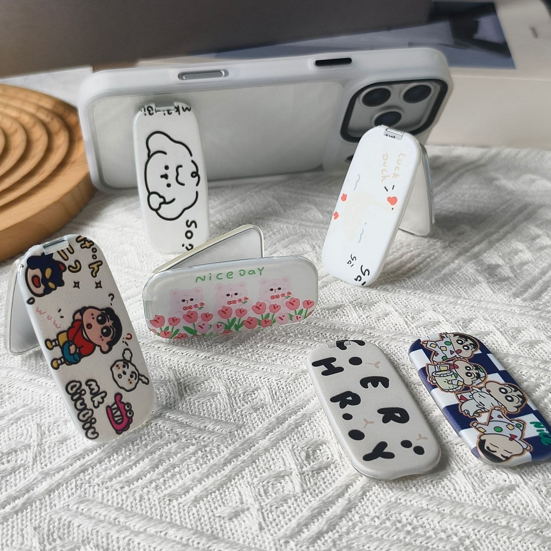 Cartoon Cute Phone Mirror Stand Universal Phone Back Sticker Transparent Mirror Stand Lazy Desktop Phone Stand
