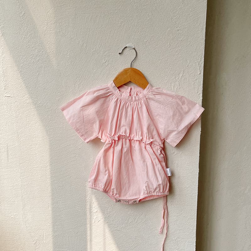 Baby Girl Summer Thin Bodysuit with Lotus Leaf Sleeves, Tie-Front, Sweet Bodysuit for Infant Girls