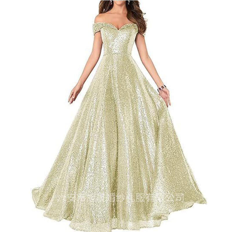 Amazon New One-Shoulder Sequin Evening Gown Sexy Party Performance Dress Shiny Elegant Dress