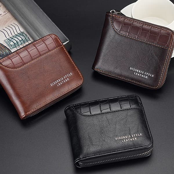 European and American retro short men's wallet PU leather zipper multi-card slot portable coin purse business casual fashion money