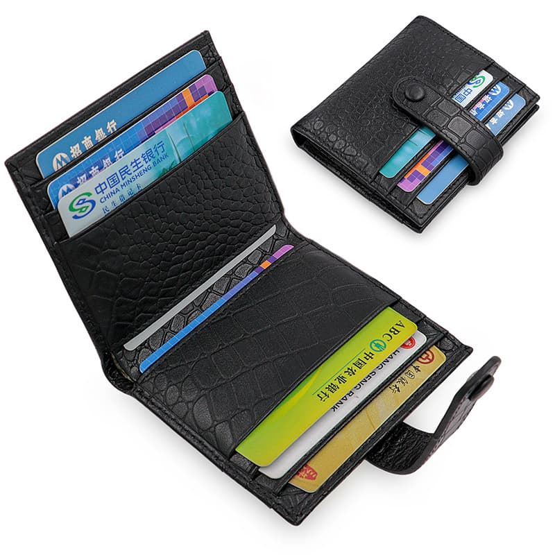 Custom Leather Card Holder Multi-Slot Men's Card Case Crocodile Pattern Cowhide Portable Wallet RFID Snap Mini Billfold