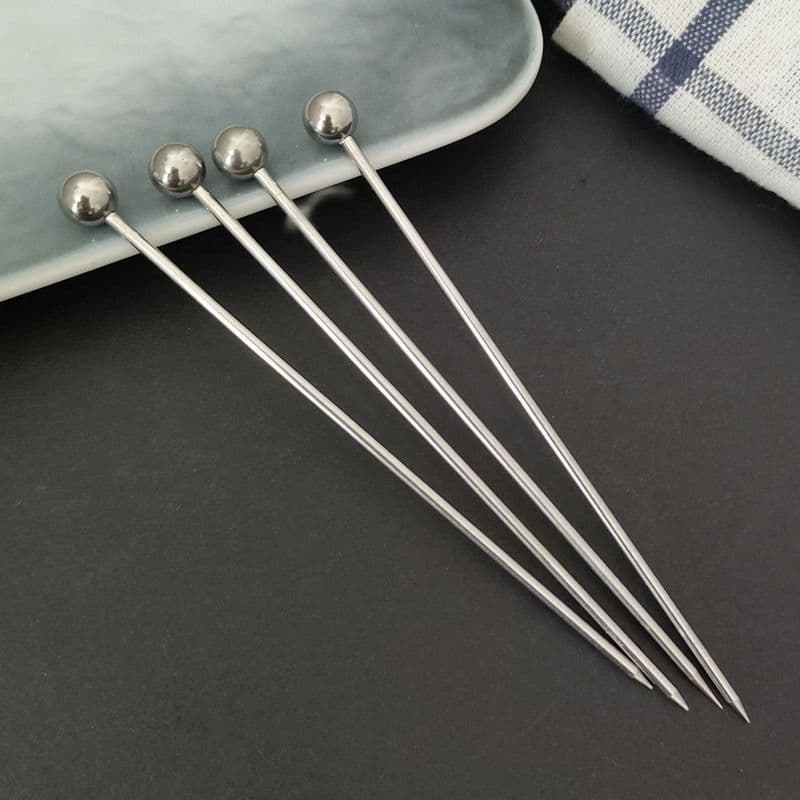 Fruit Salad Appetizer Skewers Beaded Cocktail Decoration Pins 304 Stainless Steel Fruit Picks for Martini Cocktails