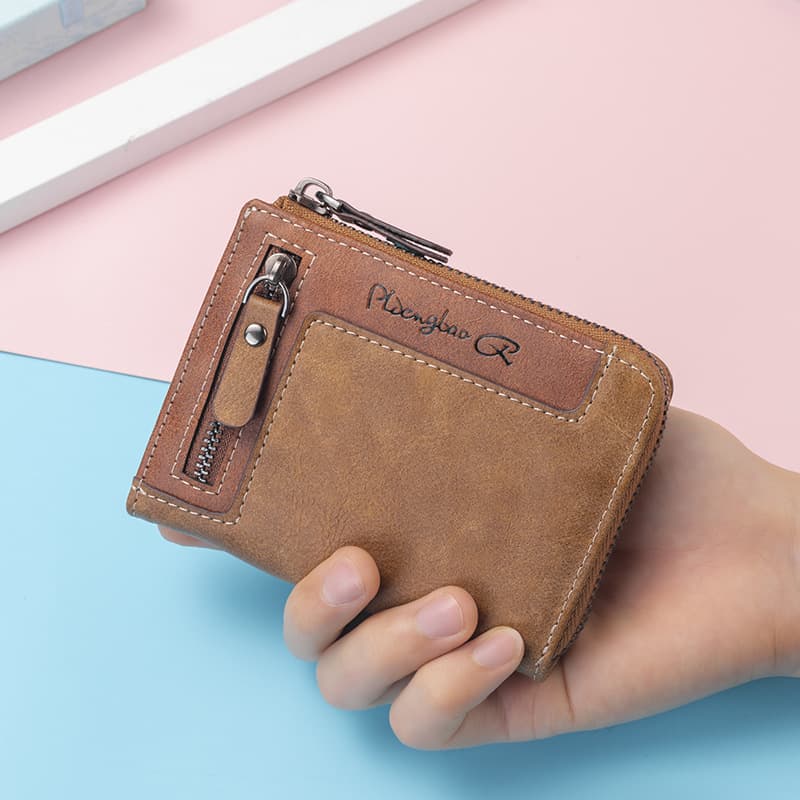 Men's new zipper small square bag youth fashion vertical multi-card slot functional wallet zipper coin purse ID bag