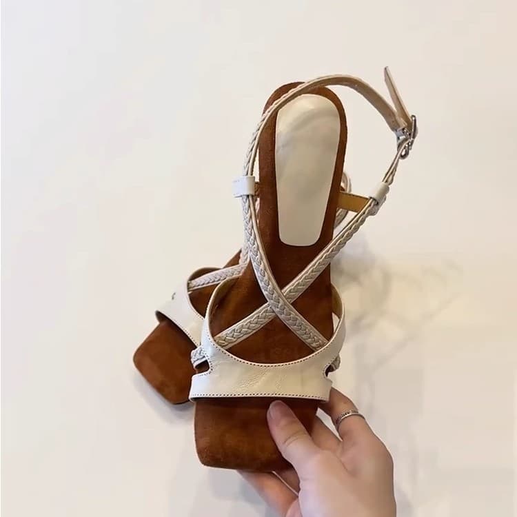 Sheepskin Version ~ Vacation Style Elegant Woven One-Strap Open-Toe Sandals for Women, Heeled Platform Comfortable Roman Sandals for Dresses