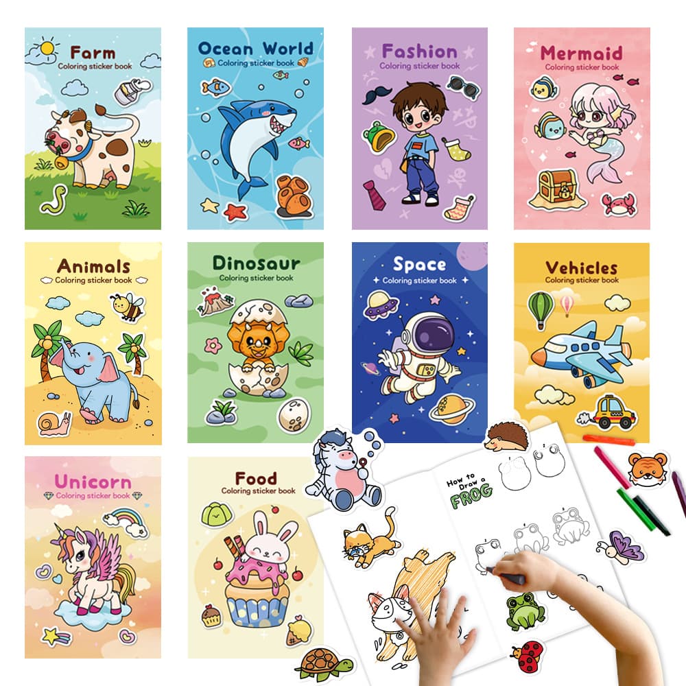 Cross-Border Coloring Sticker Book for Kids, Holiday Party Fun Graffiti Cartoon Coloring Book