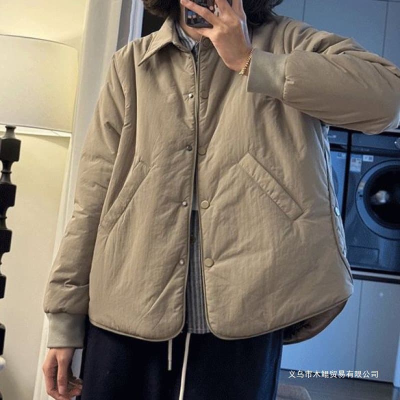 2024 lapel hidden button cotton short coat for women, autumn and winter new style, loose and slimming, versatile lightweight cotton jacket top trendy.