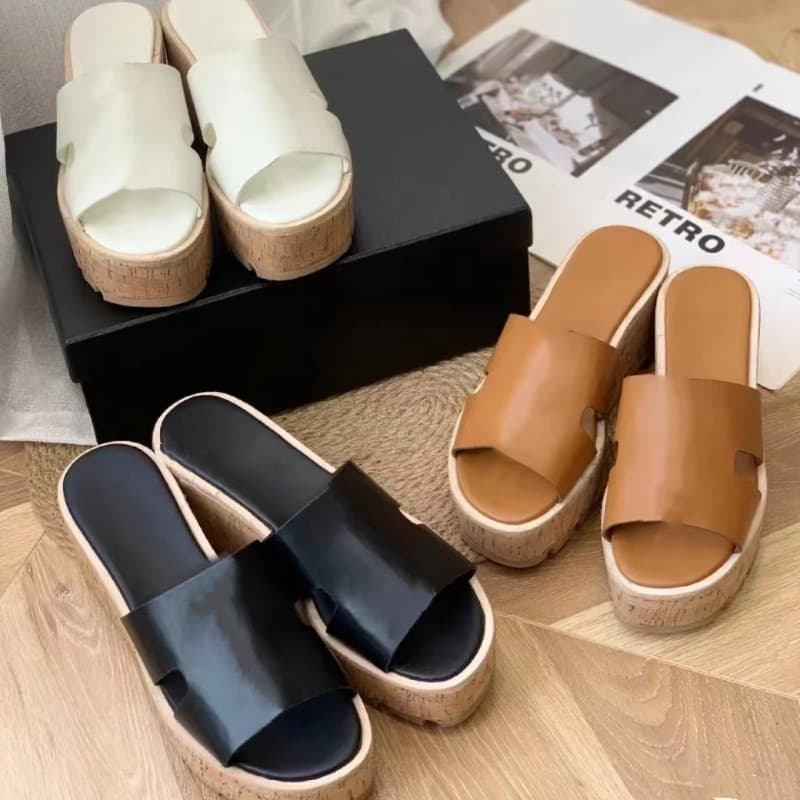 H Family 2025 Summer New One-Stripe Wedge Espadrille Thick-Soled Roman Style Sandals European and American Fashion Slide Sandals for Women