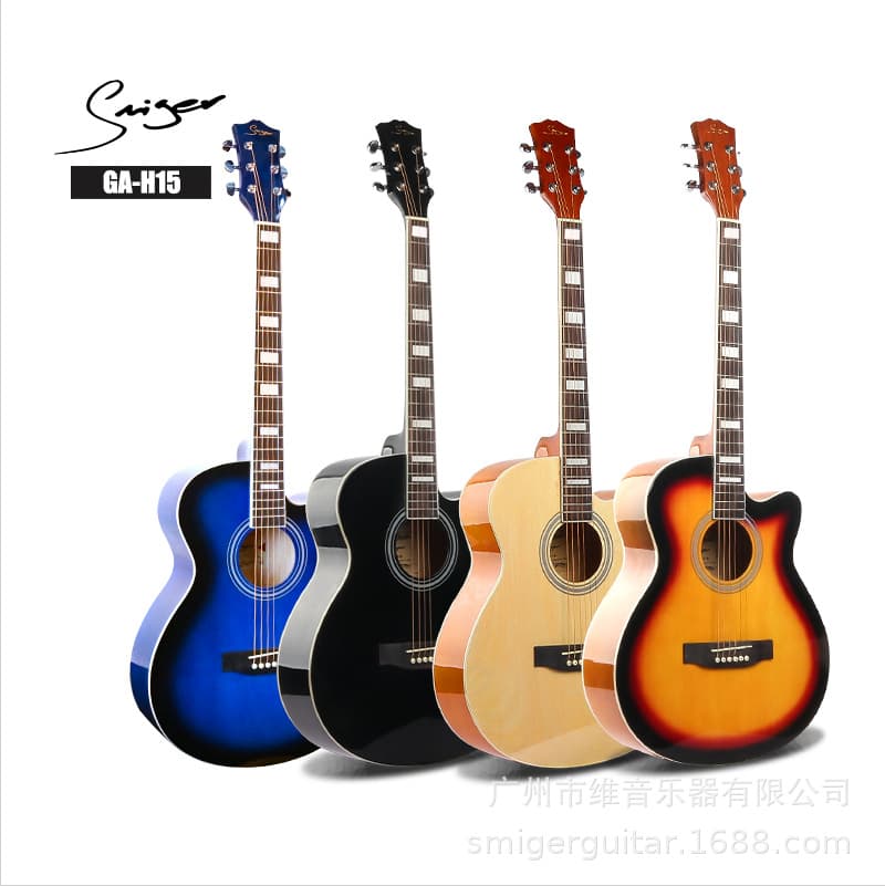 40-inch Beginner Guitar Gloss Black Sunset Guitar GA-H15 Basswood Matte Cutaway Folk EQ