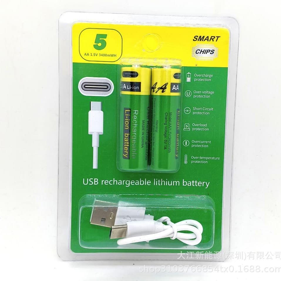 New USB Rechargeable Lithium AA Battery High Capacity 1.5V Constant Voltage for Microphones, Door Locks, Toys