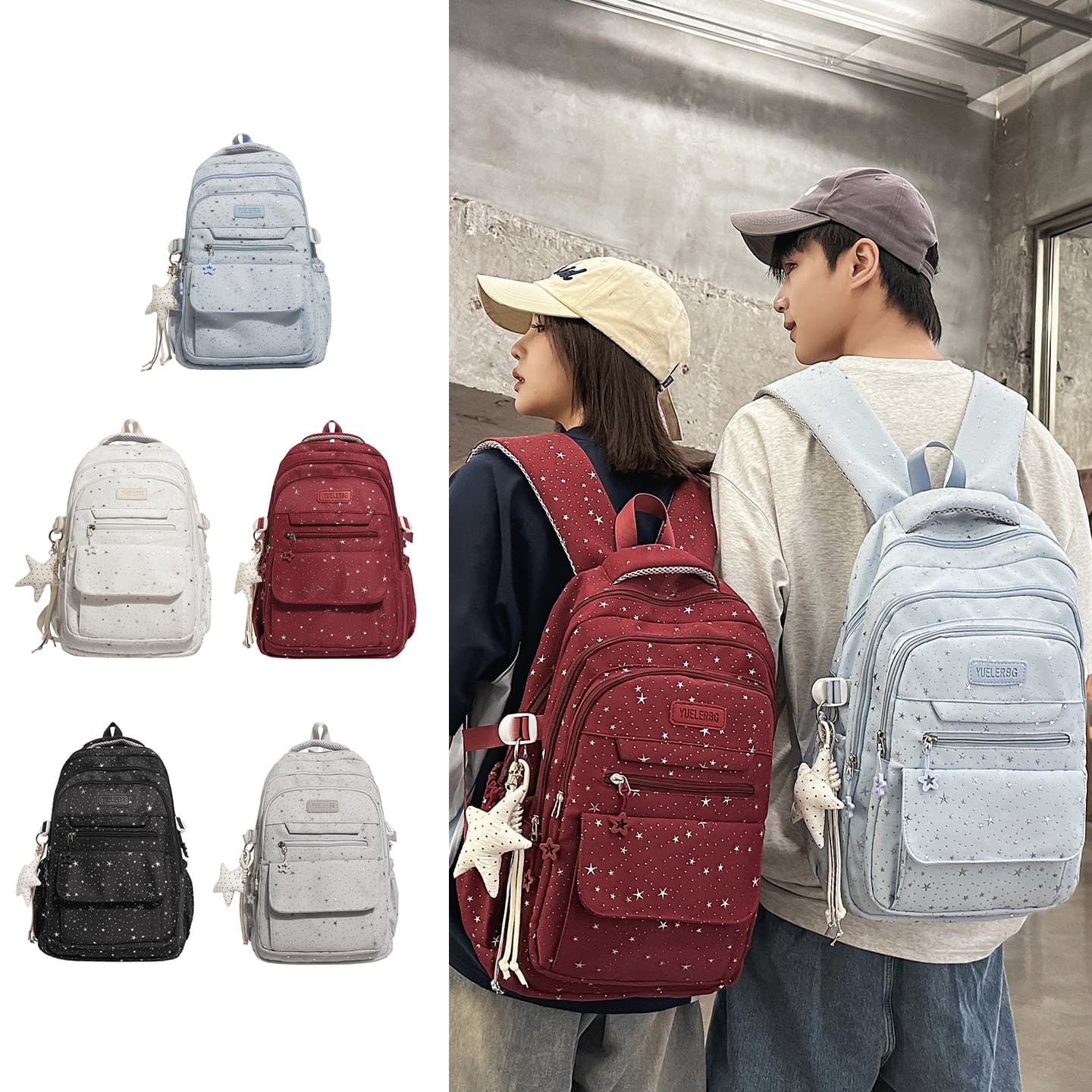 Foreign trade new schoolbags for women with good looks and star print backpacks for men in junior high and high schools water-repellent commuter campus backpacks