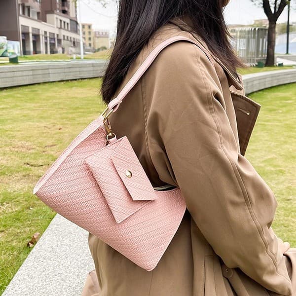 2-piece armpit bag 2025 new fashion versatile woven embossed solid color mini coin purse women's shoulder bag