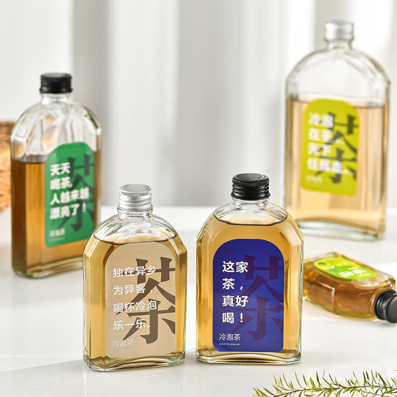 Transparent beverage glass bottle new cold tea bottle 100ml small liquor bottle trendy milk tea juice bottle cold brew tea empty bottle