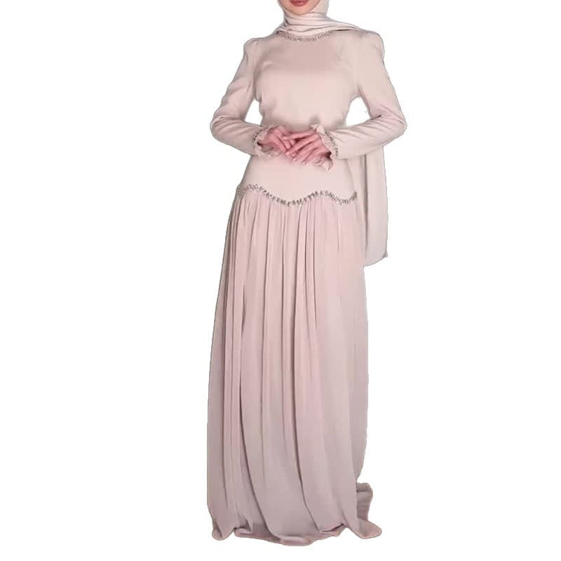 2026 New Women's Pink Rhinestone Waist-Nipped Elegant Fashion Long Dress Set for Amazon Cross-Border Trade in Europe and America