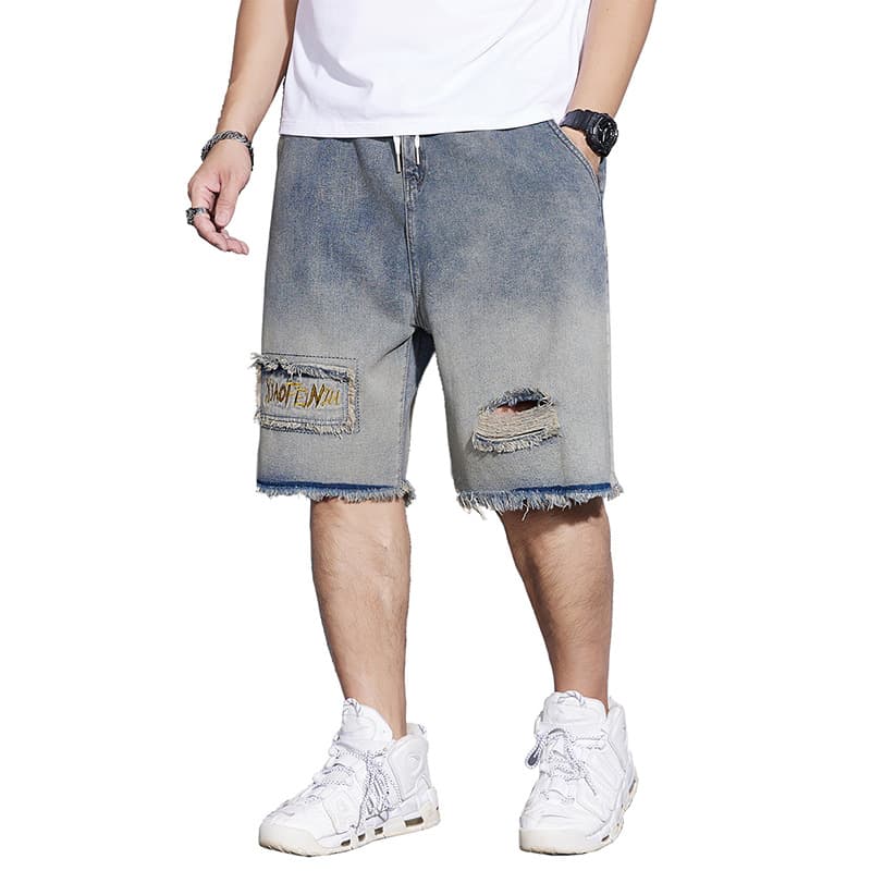 Xiaofeiniu Summer Stretch Waist Men's Denim Shorts Loose High Elastic Comfort Mid-Rise Denim Mid-Length Shorts