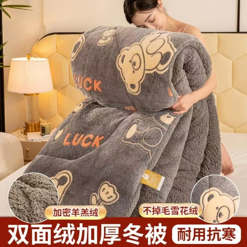 Minimalist Lamb Fleece Winter Quilt Warm Thickened Dorm Single Duvet, Snowflake/Milk Fleece Plush Thick Blanket