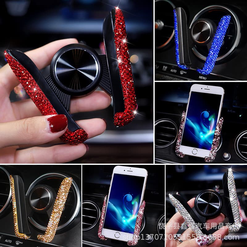 Mobile phone car holder diamond-encrusted car navigation rack air outlet snap-on support rack suction cup car mobile phone holder for women