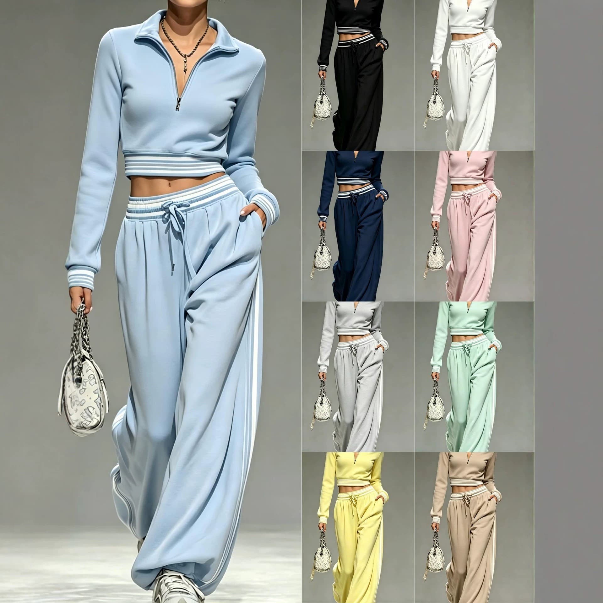 Independent Site 2026 European and American Cross-Border Trend Women's Fashion Autumn and Winter New Style Casual Sportswear Set Elegant Commuter