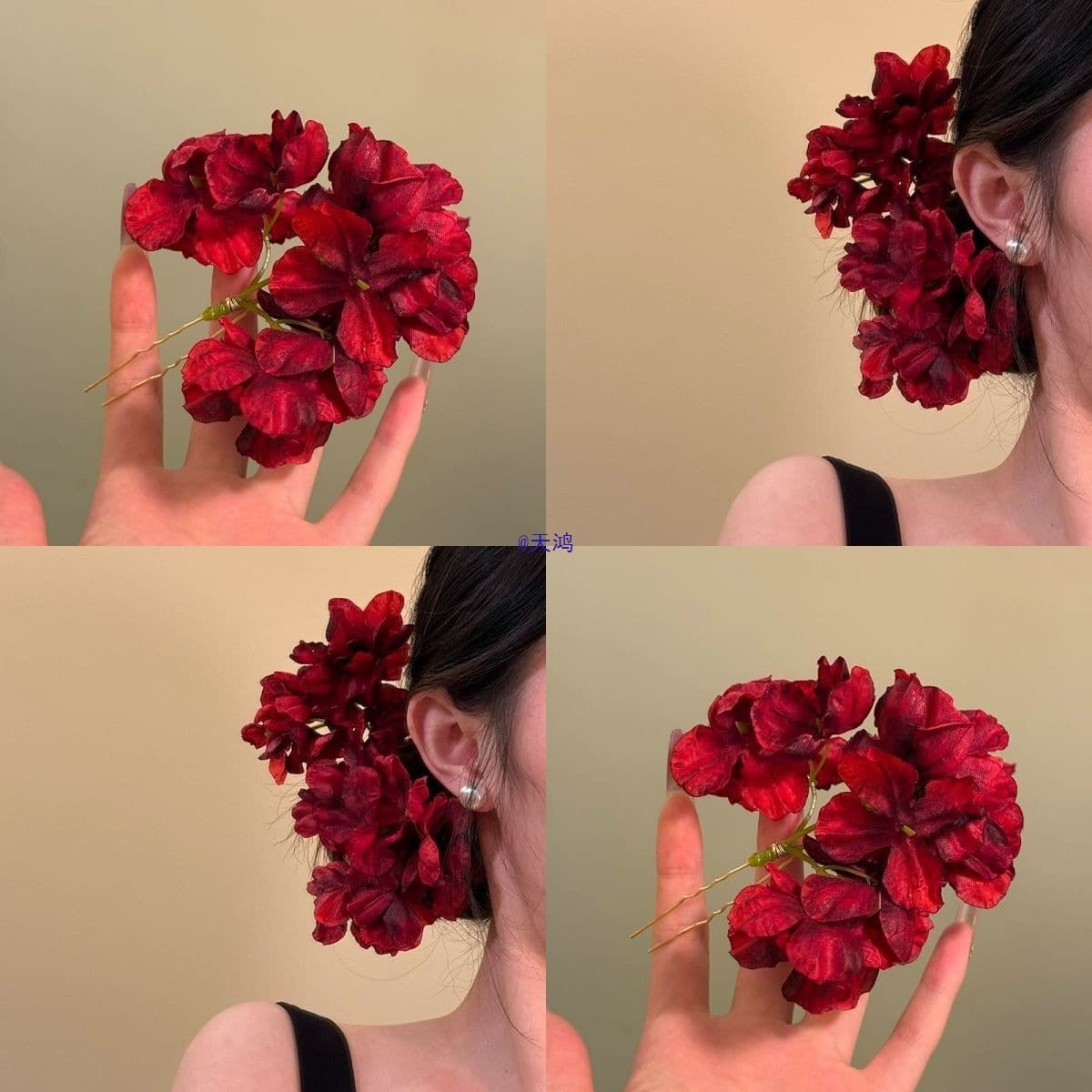 Thousands of Love ~ Atmosphere Red Flower Hairpin Hairpin Hanfu Accessories Hair Accessories Headdress Engagement Bridal Head Flower