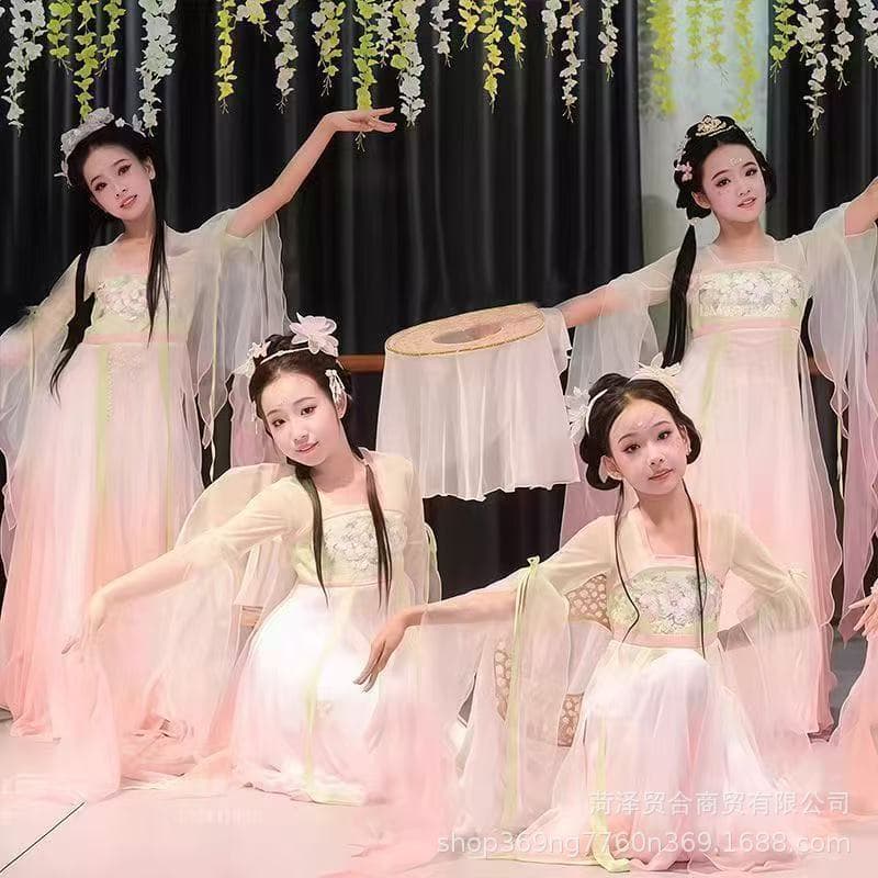 Children's Classical Dance Costume, Chinese Dance Ethereal Fairy Gauze Dress, Art Exam Costume, Han-Tang Dance Performance Outfit
