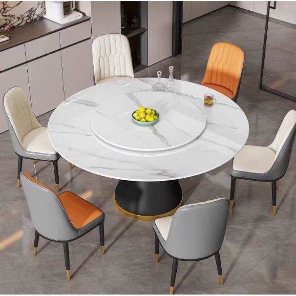 2025 New Round Marble Dining Table with Luxury Minimalist Design and Built-in Lazy Susan for 10 People