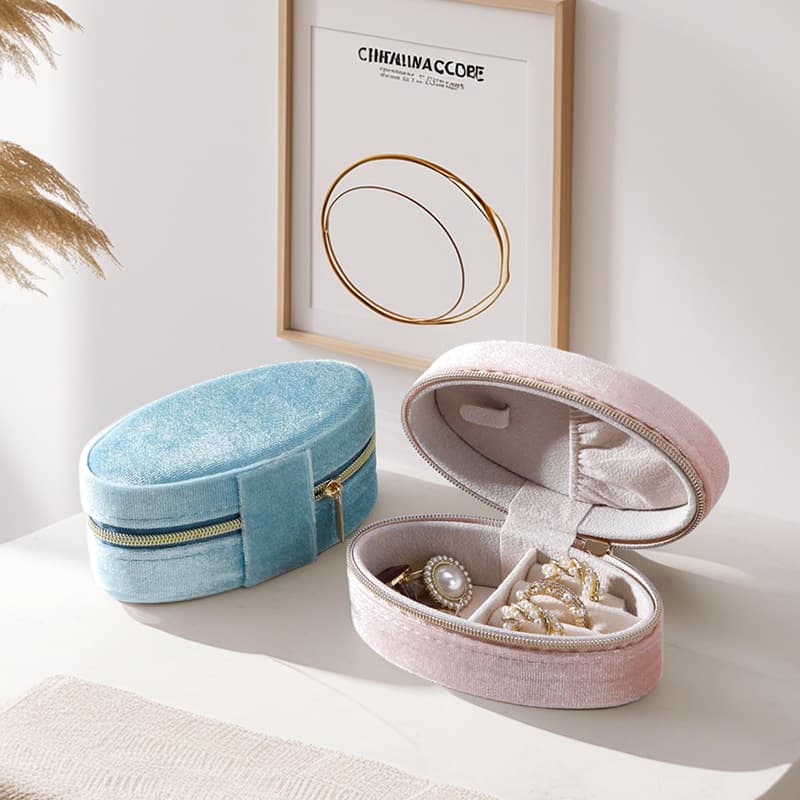 Oval Ring Jewelry Storage Box Vintage Luxury Jewelry Case Portable Travel Jewelry Box for Earrings Necklace Velvet Jewelry Box