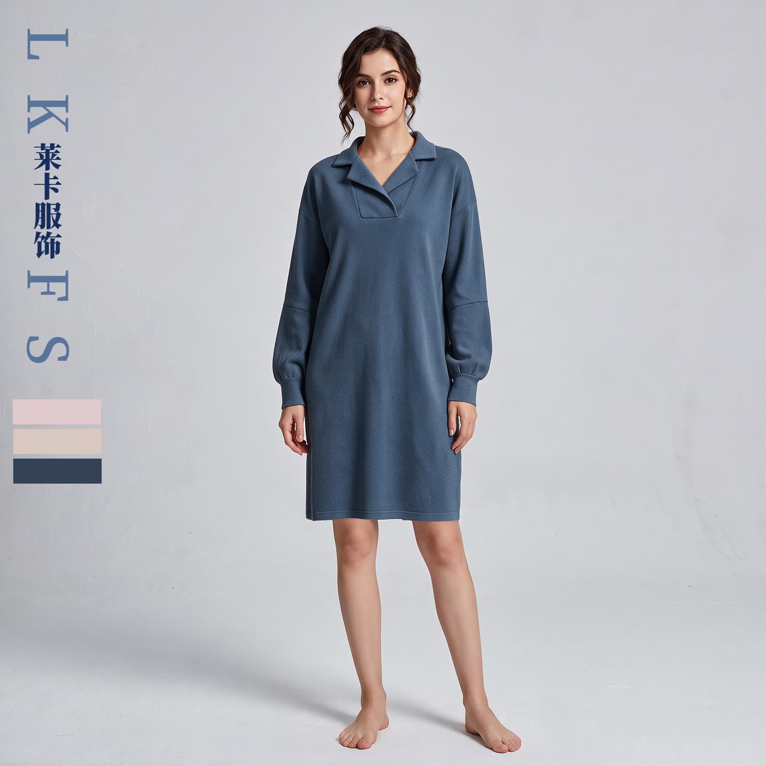 ночная сорочкаcross-border lapel nightgown loose long-sleeved hot card velvet home dress